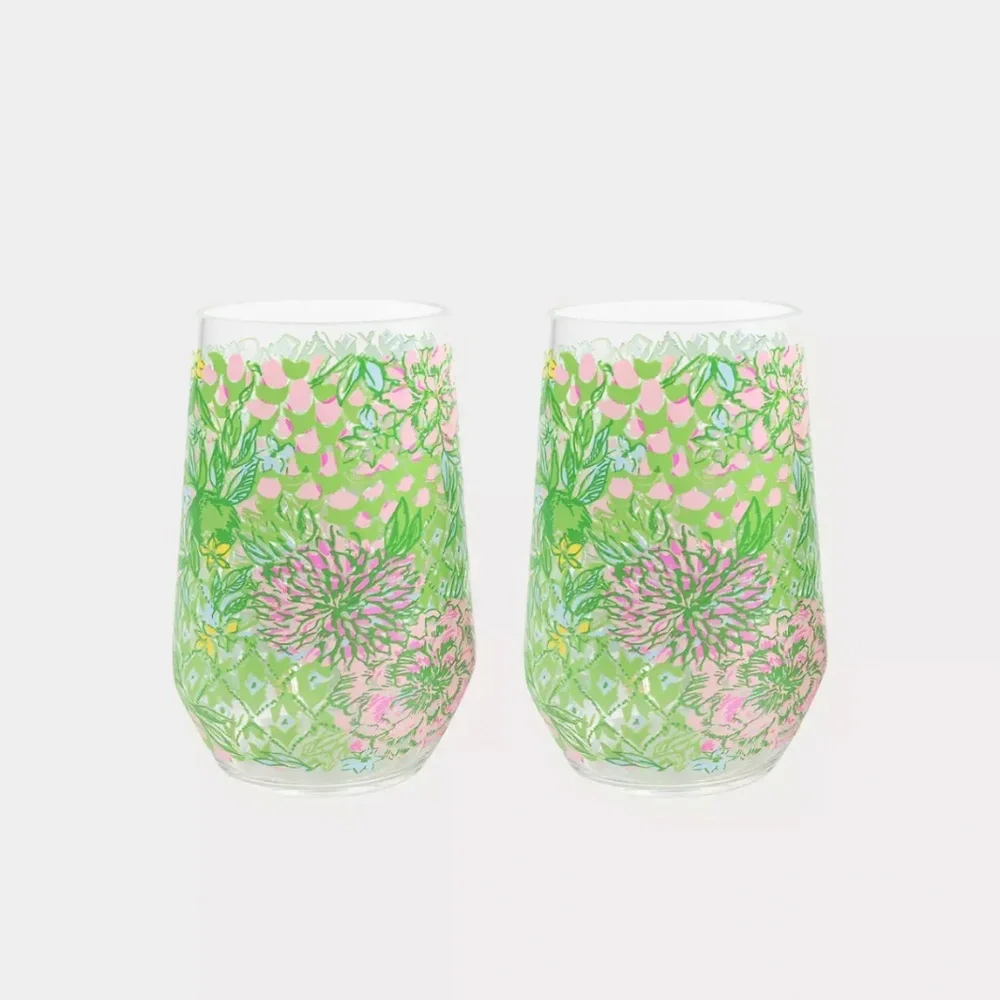 Lilly Pulitzer "Acrylic Wine Glass Set of two in Lime Feeling Good” NWT - Picture 4 of 7